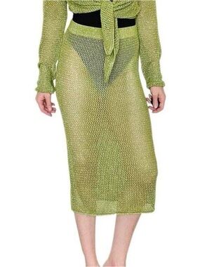 Future Collective Green Mesh Sheer Festival Beach Midi Lamé Skirt